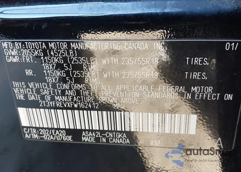 2015 Toyota Rav4 Limited from USA, damaged, VIN 2T3YFREVXFW162412